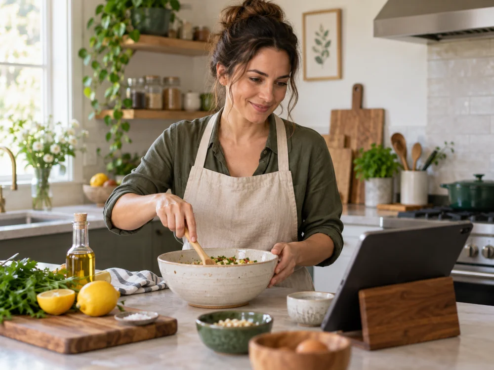 Preparo de uma receita seguindo o tablet